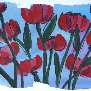 Untitled Floral Original Painting by Artist Rachael Potter - Red Flowers